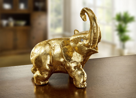 Elefant in wertvoller Handarbeit, mit Blattgold verziert