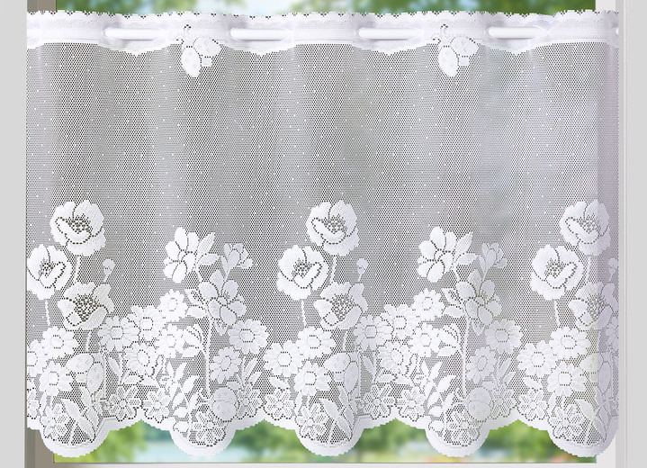 Landhaus & Küche - Kurzstore Blumenwiese mit Stangendurchzug, in Größe 784 (H45xB 90 cm) bis 859 (H60xB135 cm), in Farbe WEISS