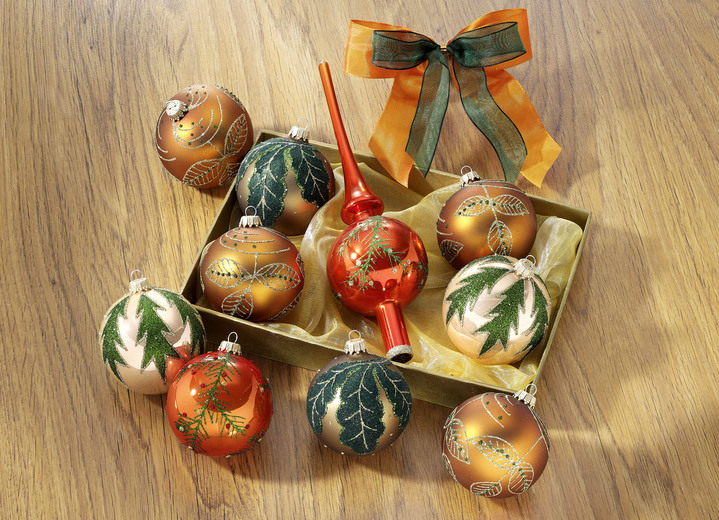 Christbaumschmuck - Festlicher Weihnachtsbaumschmuck, in Farbe ORANGE-GRÜN, in Ausführung Weihnachtsbaumkugeln, 9-teilig Ansicht 2