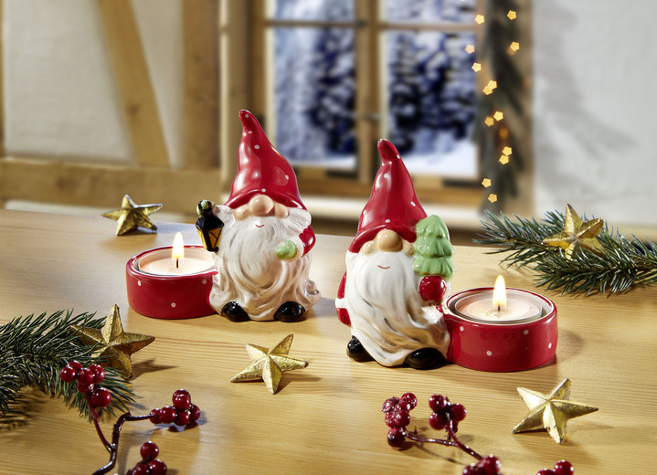 Weihnachtliche Dekorationen - Teelichthalter, 2er-Set, in Farbe WEISS-ROT