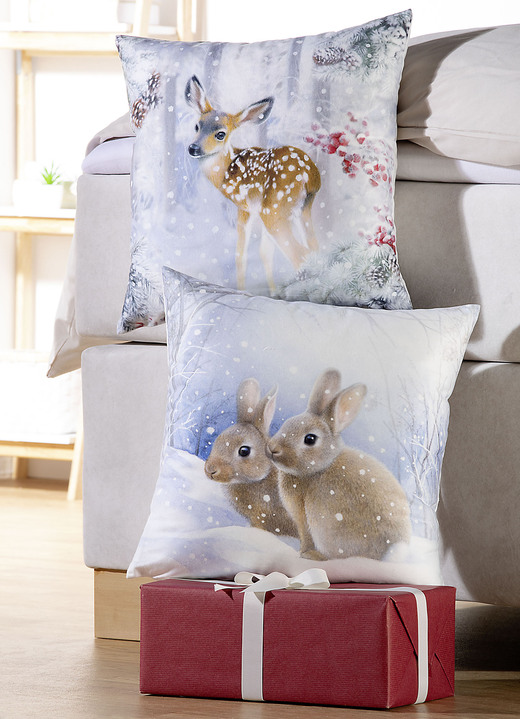 Kissenbezüge - Samtweiche Kissenbezüge mit Reißverschluss, in Farbe ECRU-BUNT, in Ausführung Rehkitz Ansicht 2