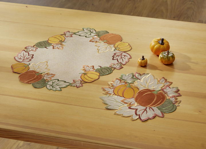 Tischdecken - Tisch- und Raumdekoration mit Glanzgarn, in Größe 101 (Läufer oval, 35x 70 cm) bis 404 (Kissenbezug, 40x 40 cm), in Farbe ECRU Ansicht 1