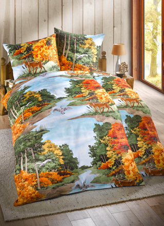 SALE % - Naturnahe Bettwäsche-Garnitur in Biber-Qualität, in Größe 111 (40x80 cm + 135x200 cm) bis 412 (4-teiliges Sparset), in Farbe MULTICOLOR