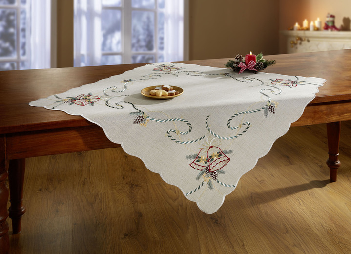 - Tisch- und Raumdekoration mit echter Plauener Stickerei, in Größe 110 (Deckchen rund, ø 26 cm) bis 404 (Kissenbezug, 40x 40 cm), in Farbe NATUR-BUNT Ansicht 1