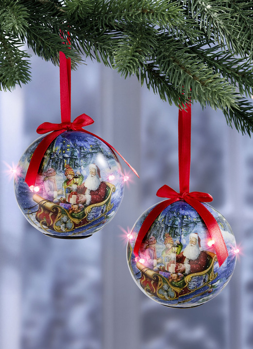 Christbaumschmuck - Batteriebetriebene LED-Kugeln  2er-Set, in Farbe BLAU-ROT