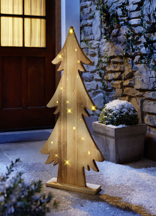 Winterlicher Garten - LED-Tannenbaum aus Pinienholz, in Farbe NATUR