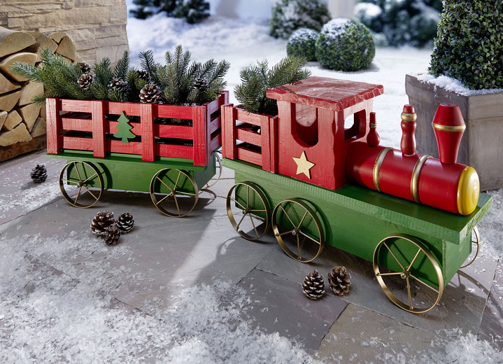 Weihnachten - Bepflanzbarer Zug aus Kiefernholz, in Farbe ROT-GRÜN-GOLD