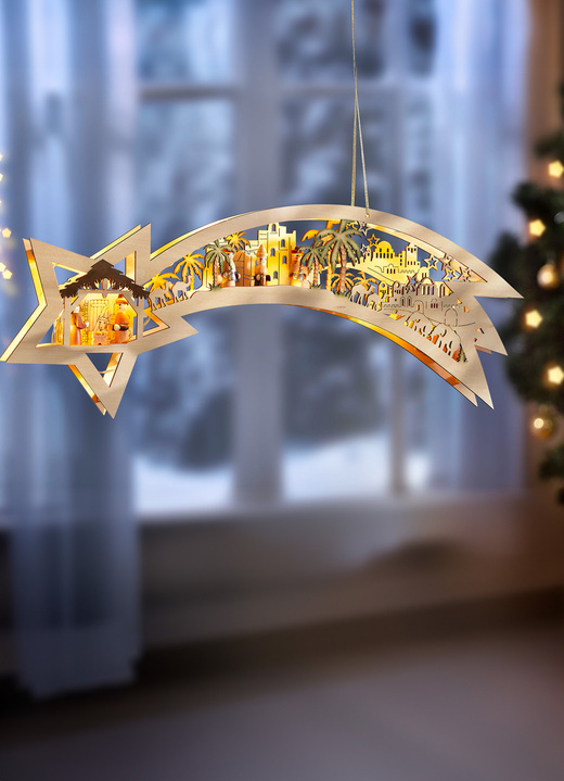 Weihnachtliche Dekorationen - Beleuchtete Sternschnuppe aus Holz Ansicht 2 Weihnachtliche Dekorationen - Beleuchtete Sternschnuppe aus Holz, in Farbe BRAUN-GRÜN Ansicht 2