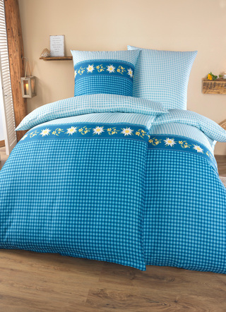 Bettwäschegarnituren - Bettwäsche-Garnitur mit Reißverschluss, in Größe 112 (80/80 cm + 135/200 cm) bis 115 (80/80 cm + 155/220 cm), in Farbe BLAU