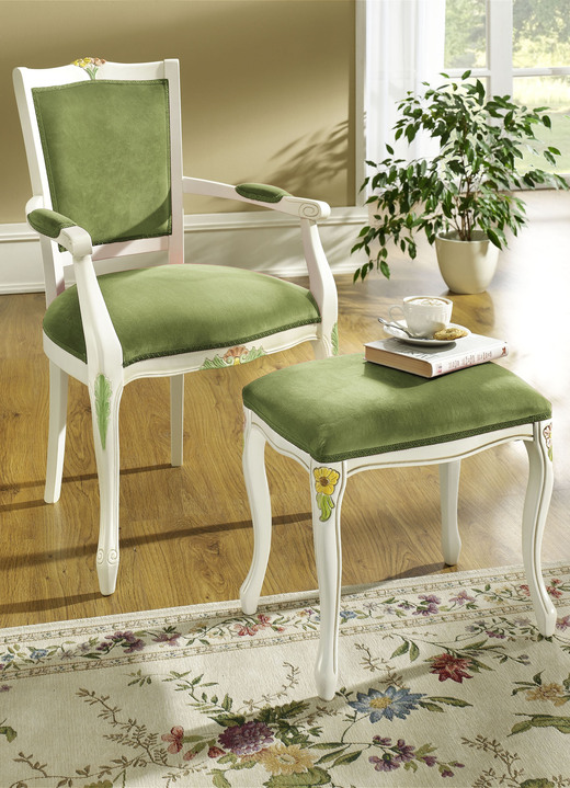 Polstermöbel - Sitzmöbel auf massivem Buchenholzgestell, in Farbe ANTIKWEISS-ROT, in Ausführung Hocker Ansicht 2