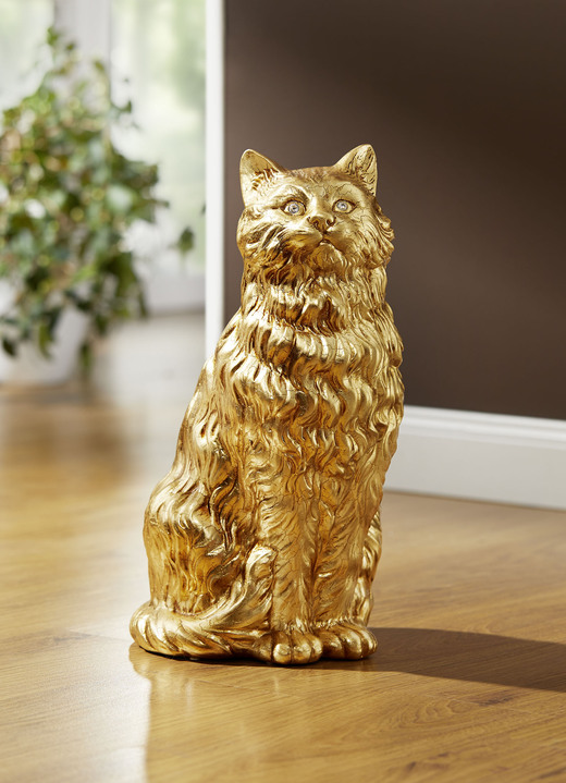 Figuren - Katze mit Blattgold und Strass-Steinen, in Farbe GOLD
