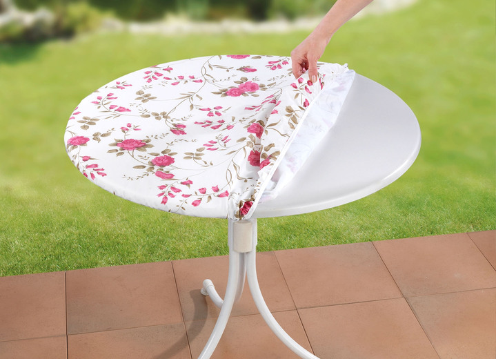 Gartentischdecken - Spann-Tischdecke mit Rosen-Dessin Ansicht 2 Gartentischdecken - Spann-Tischdecke mit Rosen-Dessin, in Farbe WEISS-ROSÉ Ansicht 2