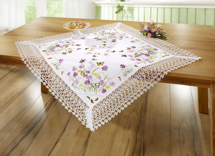 Tischdecken - Tisch- und Raumdekoration mit Spitzenborte, in Größe 101 (Deckchen, 35x 50 cm) bis 404 (Kissenbezug, 40x 40 cm), in Farbe WEISS-BUNT Ansicht 2