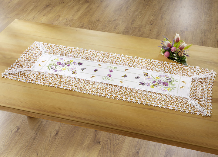 Tischdecken - Tisch- und Raumdekoration mit Spitzenborte, in Größe 101 (Deckchen, 35x 50 cm) bis 404 (Kissenbezug, 40x 40 cm), in Farbe WEISS-BUNT Ansicht 5