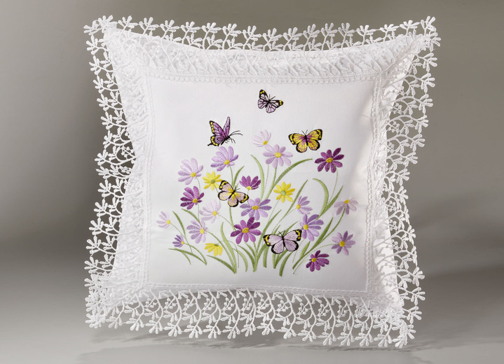 Tischdecken - Tisch- und Raumdekoration mit Spitzenborte, in Größe 101 (Deckchen, 35x 50 cm) bis 404 (Kissenbezug, 40x 40 cm), in Farbe WEISS-BUNT Ansicht 3