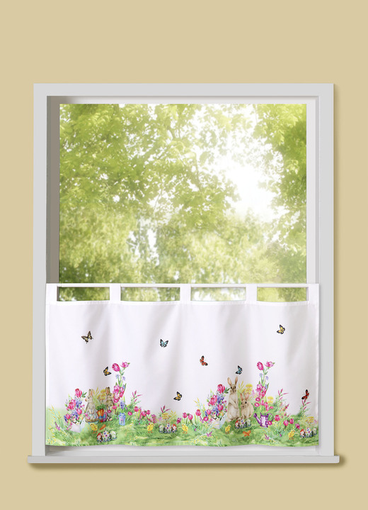 Tisch- & Fensterdekorationen - Kurzstore Häschen auf Schmetterlingswiese, in Größe 786 (H45xB 85 cm) bis 790 (H45xB115 cm), in Farbe WEISS-BUNT Ansicht 1