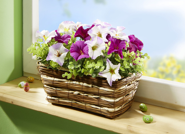 Osterkränze & Gestecke - Blumenkasten Petunien, in Farbe BRAUN-GRÜN-LILA