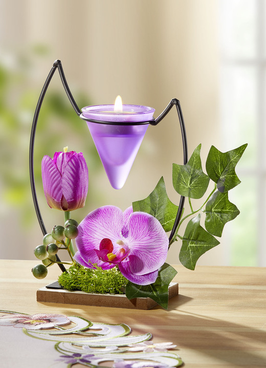 - Teelichthalter mit lila Orchidee, in Farbe LILA