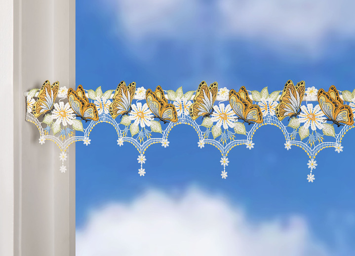 Heimtextilien - Stangendekoration aus Plauener Spitze Ansicht 2 Heimtextilien - Stangendekoration aus Plauener Spitze, in Größe 628 (H16xB 48 cm) bis 660 (H16xB112 cm), in Farbe BUNT Ansicht 2