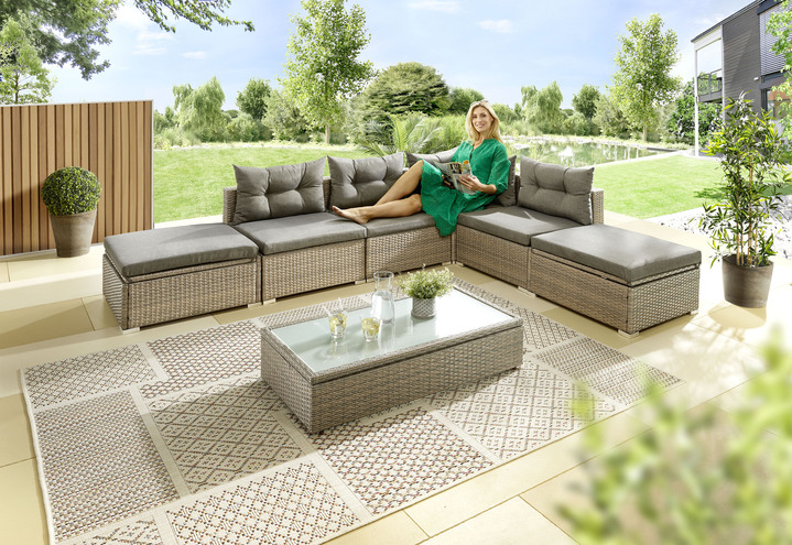 Gartenmöbel - Wandlungsfähige Multifunktionslounge inkl. Kissen, in Farbe STEINBEIGE Ansicht 1