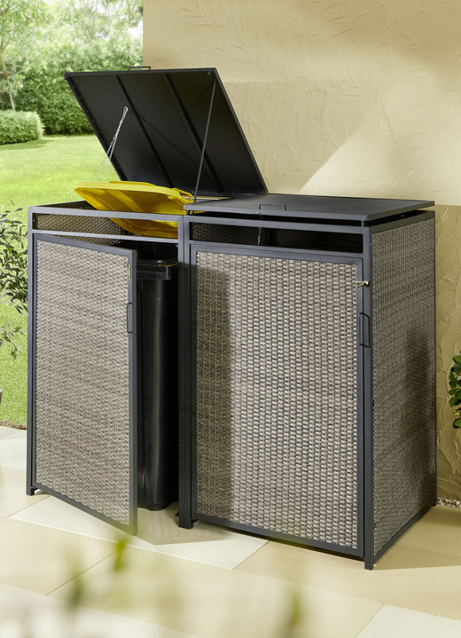 Gartenzubehör - Mülltonnenbox mit Kunststoffgeflecht auf Aluminiumgestell, in Farbe GRAU, in Ausführung Mülltonnenbox Erweiterung für 120 Liter Tonne Ansicht 1