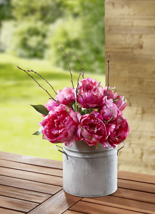 Kunst- & Textilpflanzen - Pfingstrosengesteck im Topf, in Farbe ROSA-GRÜN