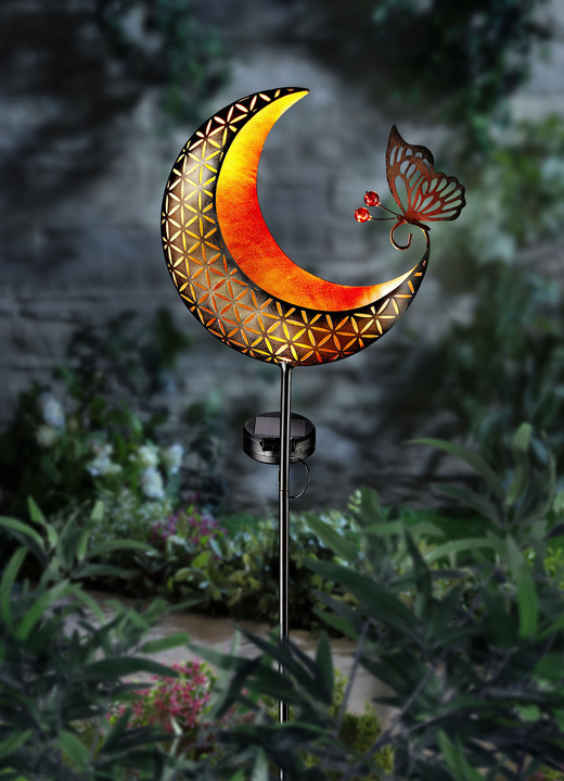 - Solarstecker Mond mit filigranem Schmetterling, in Farbe SCHWARZ