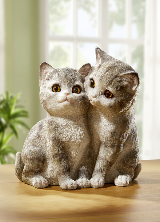 Figuren - Tolle Dekofigur Katzenpaar, in Farbe GRAU-WEISS