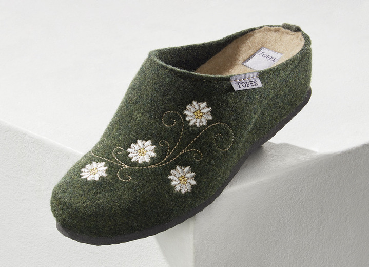 Hausschuhe - Hausschuh mit Obermaterial und Futter aus Wollfilz, in Größe 036 bis 042, in Farbe OCKER Ansicht 3