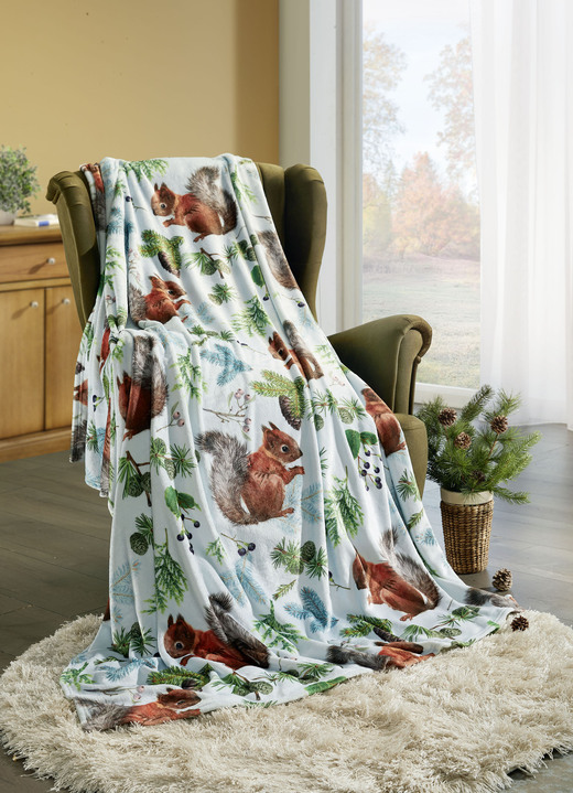 Wohnaccessoires - Wohndecke mit Eichhörnchen-Motiven, in Farbe MULTICOLOR