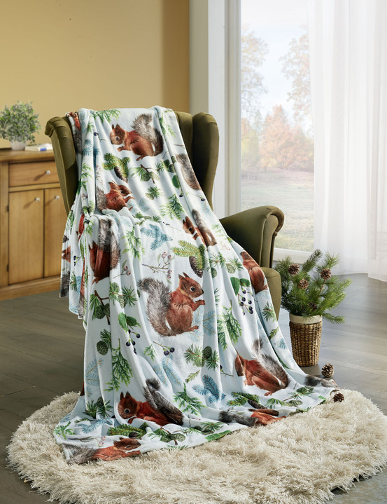 Wohnaccessoires - Wohndecke mit Eichhörnchen-Motiven, in Farbe MULTICOLOR