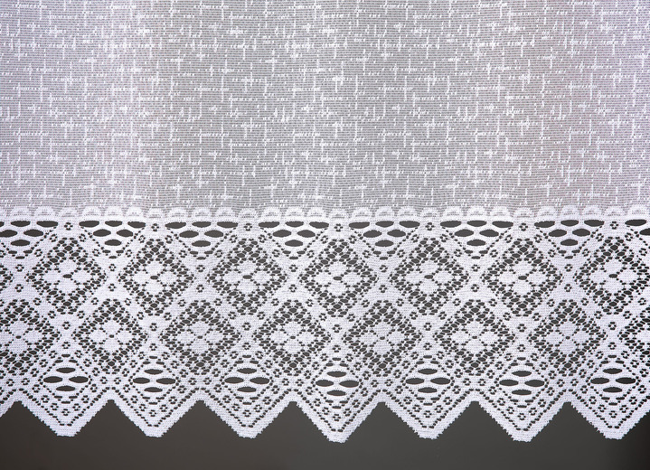Landhaus & Küche - Fensterdekoration Häkelborte aus Jacquard, in Größe 322 (Raffgardinengarnitur, H100xB95 cm) bis 898 (Kurzstore, H120xB200 cm), in Farbe WEISS Ansicht 2