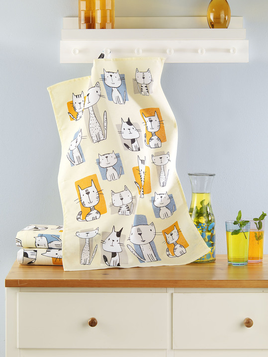 Handtücher - Geschirrtücher mit lustigem Katzenmotiv, 3er-Set, in Farbe BUNT