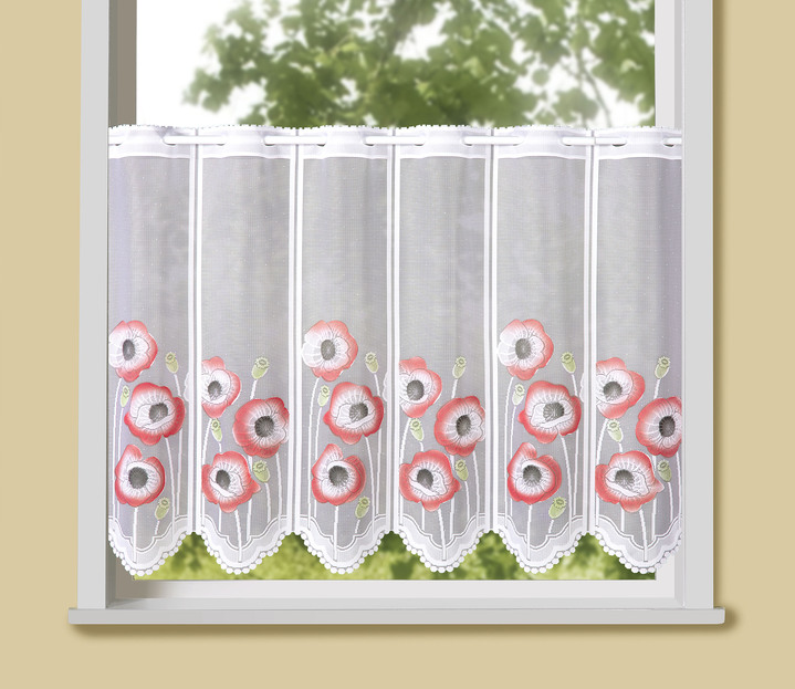 - Handcolorierter Kurzstore mit Mohnblumen, in Größe 788 (45x 90 cm) bis 858 (60x150 cm), in Farbe WEISS-ROT Ansicht 2
