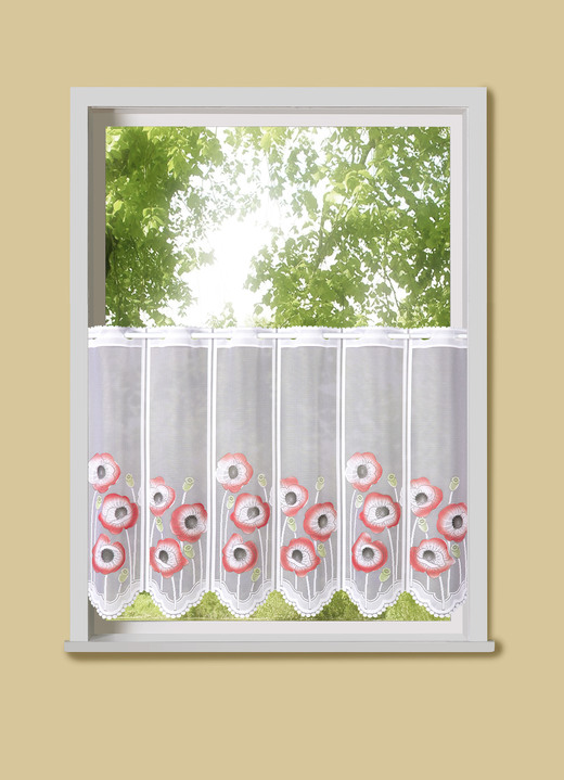 Landhaus & Küche - Handcolorierter Kurzstore mit Mohnblumen, in Größe 788 (45x 90 cm) bis 858 (60x150 cm), in Farbe WEISS-ROT Ansicht 1