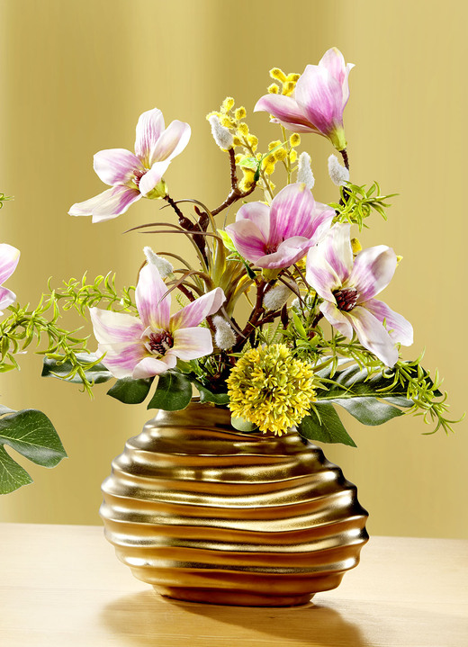 Kunst- & Textilpflanzen - Magnolien-Arrangement in Keramiktopf, in Farbe GOLD Ansicht 1