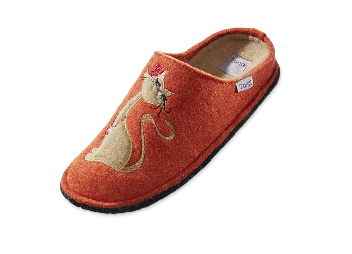 Hausschuhe - Hausschuh mit farblich abgestimmter Katzen-Applikation, in Größe 036 bis 042, in Farbe JEANSBLAU Ansicht 5