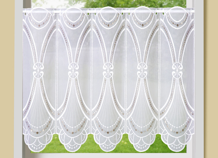 Landhaus & Küche - Kurzstore Gatsby mit echter Stickerei, in Größe 784 (45x 90 cm) bis 859 (60x155 cm), in Farbe WEISS-TAUPE Ansicht 1