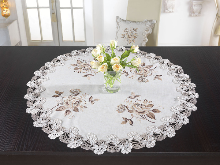 Tischdecken - Tisch- und Raumdekoration mit Spitzenbordüre, in Größe 100 (Deckchen oval, 30x 45 cm) bis 404 (Kissenbezug, 40x 40 cm), in Farbe BEIGE Ansicht 2