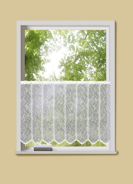 - Kurzstore aus Jacquard mit Stangendurchzug, in Größe 660 (H30xB100 cm) bis 861 (H60xB150 cm), in Farbe WEISS Ansicht 1