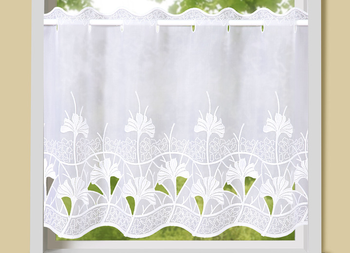 Landhaus & Küche - Kurzstore Ginko mit Stangendurchzug Ansicht 2 Landhaus & Küche - Kurzstore Ginko mit Stangendurchzug, in Größe 660 (H35xB 95 cm) bis 792 (H45xB148 cm), in Farbe WEISS Ansicht 2