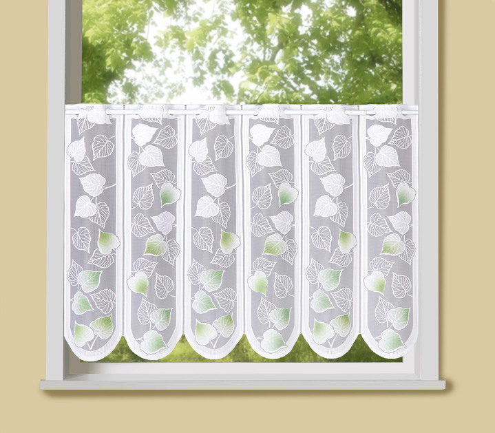 - Handcolorierter Kurzstore mit Ginkgo-Motiv, in Größe 788 (45x 90 cm) bis 858 (60x150 cm), in Farbe WEISS-GRÜN Ansicht 2