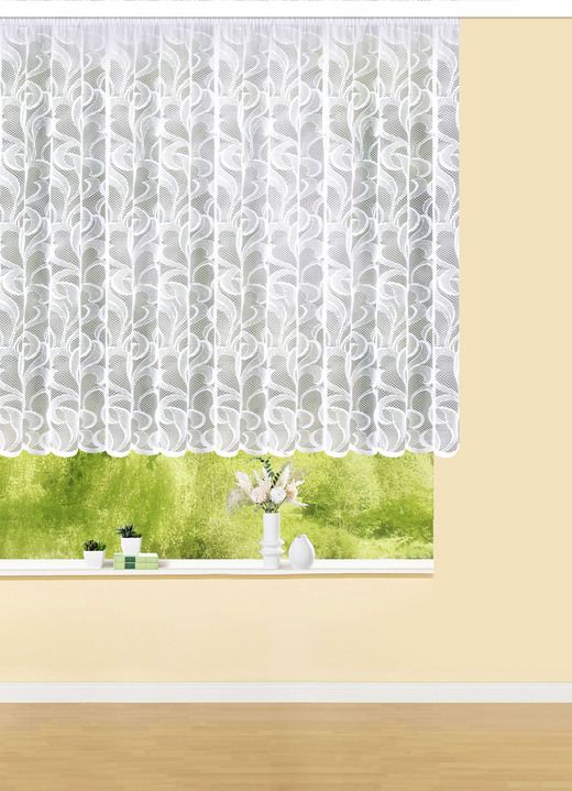 Klassisch - Blumenfenster-Store Ranken mit Automatikfaltenband, in Größe 136 (H120xB250 cm) bis 172 (H160xB500 cm), in Farbe WEISS Ansicht 1