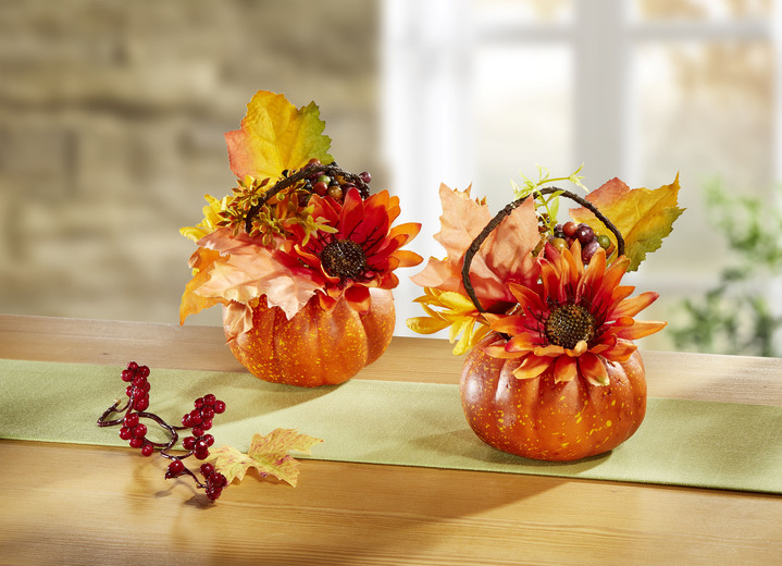 Herbstimpressionen - Chrysanthemen-Gesteck, 2er-Set, in Farbe GELB-ORANGE