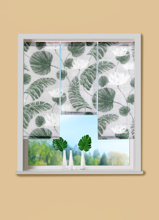 Landhaus & Küche - Fensterbehang Blätter, 3-teilig, in Farbe WEISS-GRÜN