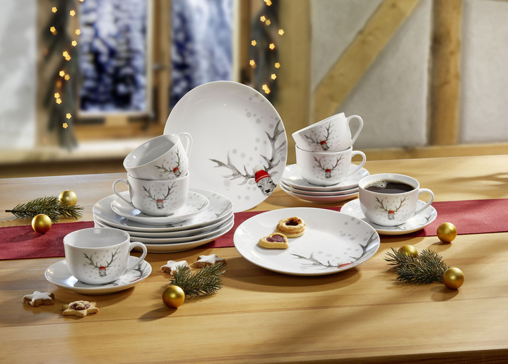 - Kaffee-Service mit Hirsch-Motiv, 18-teilig, in Farbe WEISS Ansicht 1