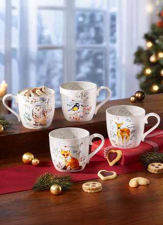 Henkelbechern aus Fine-Bone-China-Porzellan im 4er-Set