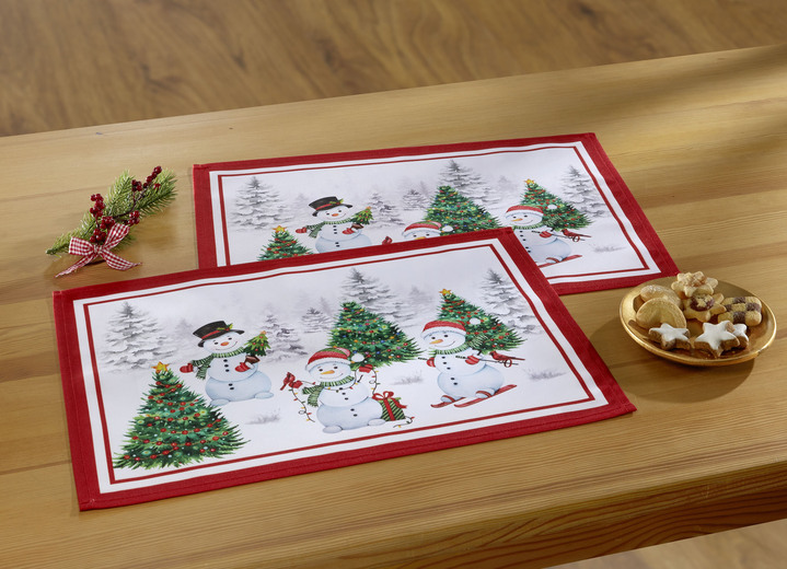 Tischdecken - Tischdecke mit Schneemann-Druckmotiven, in Größe 101 (2x Platzset, 35x 50 cm) bis 404 (Kissenbezug, 40x 40 cm), in Farbe BUNT Ansicht 1