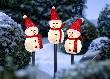 Solar-Stecker Schneemann, 3er-Set