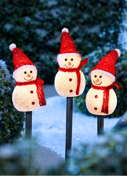 - Solar-Stecker Schneemann, 3er-Set, in Farbe WEISS-ROT